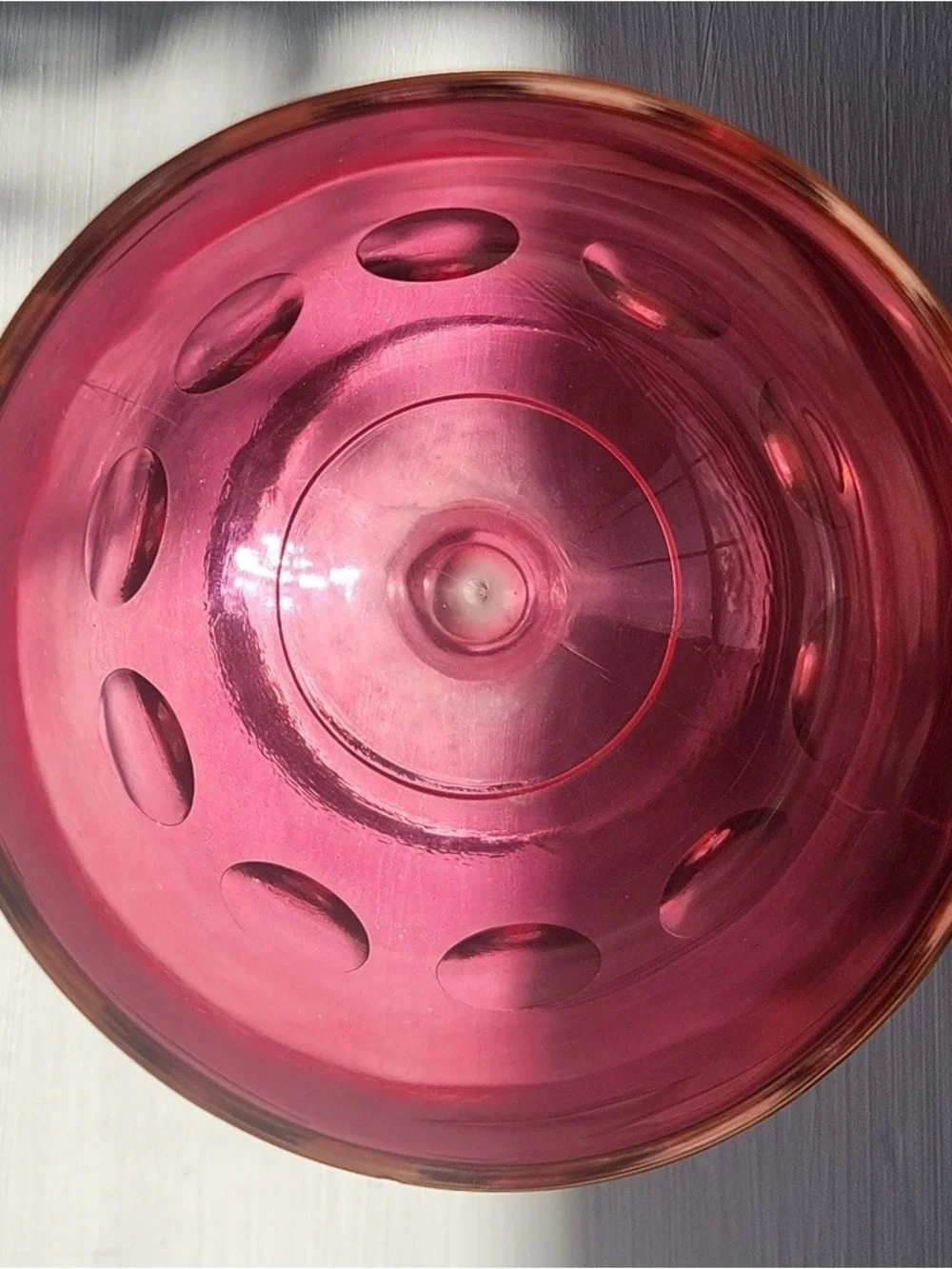 Vintage 1960s Bartlett Collins Ruby Red Thumbprint Goblet Glass Clear Stem 6”